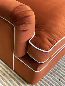 Furniture: Armchair Terracotta Velvet w.Cream Piping
