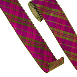 Ribbon W10cm x L9m Pink & Green Plaid