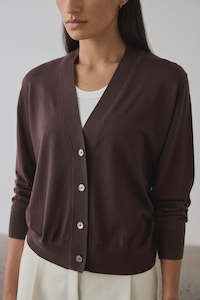 Laing: Laing Merino V-Neck Cardigan Dark Bordeaux