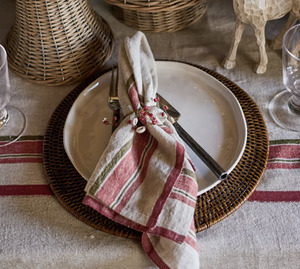 Linen: Linen Napkin - Red Selvedge Stripe Set of 4