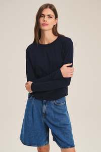 Vicky Cotton Navy Long Sleeved Tee by Velvet