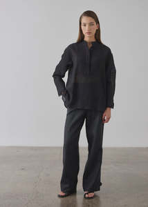 Laing 100% Linen Wide Leg Pant - Black