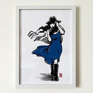 Products: Art Print Windy Welly Girl - Blue Dress Welly Girl NZ