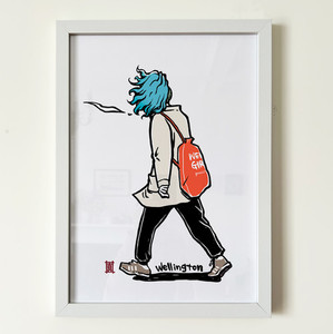Art Print Windy Welly Girl - Sky Blue Hair Welly Girl NZ