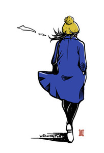 Products: Postcard (A6 / A5) Windy Welly Girl - Blue Coat Welly Girl NZ