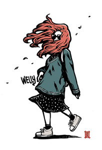 Products: Postcard (A6 / A5) Windy Welly Girl - Autumn Welly Girl NZ