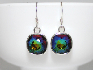 Medium Vitrial Multi Coloured 10mm Swarovski Crystal Cushion Earrings – Wendi &hellip;