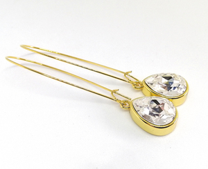 Gorgeous Golden Clear Swarovski Crystal Teardrop Long Earrings – Wendi Lindsay Jewellery