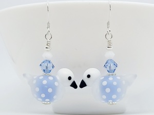 Products: Sweet Soft Blue and White Bird Handmade Glass Earrings SALE – Wendi Lindsay Jewellery