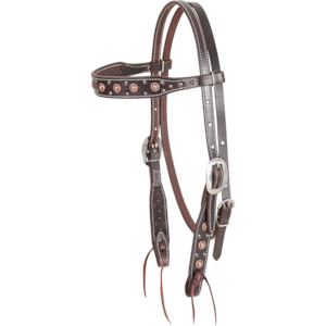 Browband Headstall with Rope Edge Antique Copper Dots