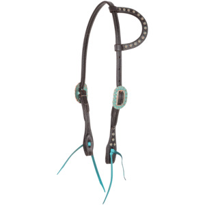 Slip Ear Headstall with Turquoise and Copper Dot Buckles