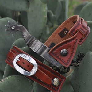 Full: Square Sliding Spurstraps with Camo Border Tooling - Martin Saddlery