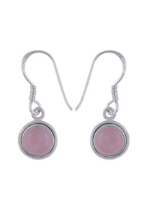 Earrings: Round Rose Quartz Drop Earrings set in Sterling Silver