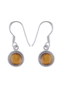 Round Tiger Eye Drop Earrings set in Sterling Silver