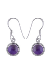 Round Amethyst Drop Earrings set in Sterling Silver