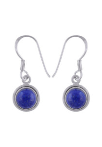Earrings: Round Lapis Drop Earrings set in Sterling Silver