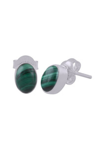 Earrings: Oval Malachite Stud set in Sterling Silver