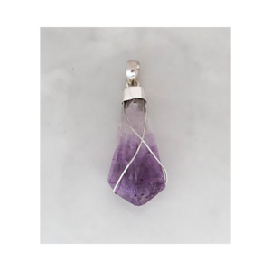 Amethyst Rough Stone Pendant with Sterling Silver Cap and Wire
