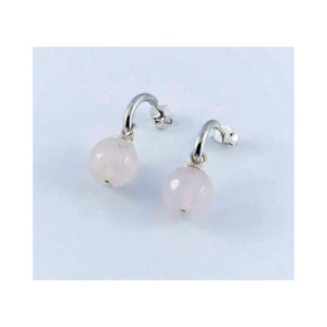 Sterling Silver Rose Quartz Faceted Bead on Hoop Earrings