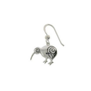 Earrings Silver: Sterling Silver Kiwi with Spiral/Koru Drop Earrings