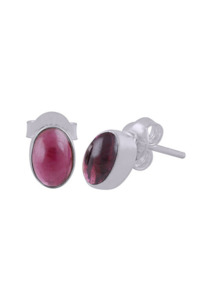 Earrings 1: Oval Garnet Stud set in Sterling Silver