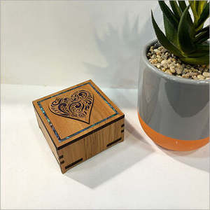 Filigree Heart and Pāua Inlay Square Trinket Box
