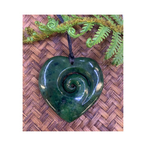 Jewellery: New Zealand Pounamu (Greenstone) Heart & Koru (Spiral) Necklace
