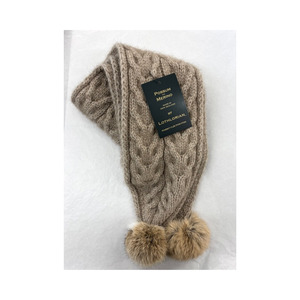 Possum Merino: Lothlorian Possum & Merino Cable Scarf with Rabbit Fur Pompom - Natural