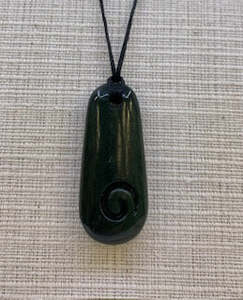 Pounamu: New Zealand Pounamu Drop (Roimata) with Spiral (Koru) Necklace