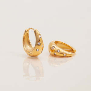 Earrings: Gold Plated Stainless Steel Star Huggie Earrings
