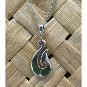 Sterling Silver and New Zealand Pounamu Hei Matau (Fish Hook) Pendant
