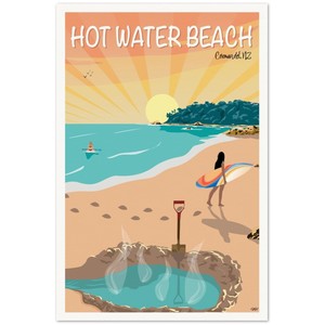 Art Prints: New Zealand Travel Poster - Hot Water Beach