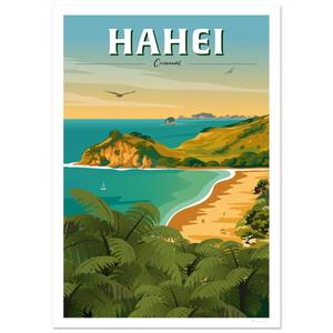 Art Prints: New Zealand Travel Poster - Hahei Beach