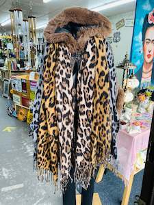 clothing: Leopard-skin look scarf/shawl with tasselled ends