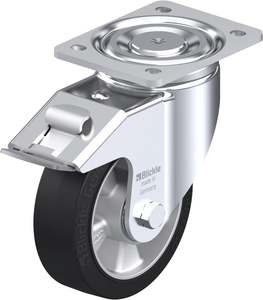 Heavy Duty Castors: 150mm Elastic Rubber - Swivel Plate & Brake- 400kg capacity