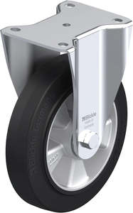 Heavy Duty Castors: 200mm Elastic Rubber - Fixed Plate - 500kg capacity