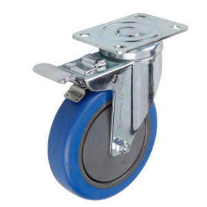 125mm Elastic Rubber Castor - Swivel Plate & Brake - 100kg Capacity