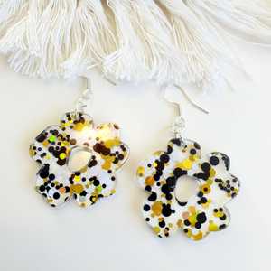 Summer Speckled Flower Earrings - Black, White & Gold