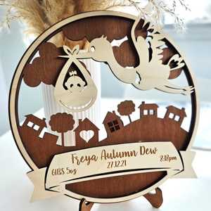 Family Name Decor: Stork Birth Plaque