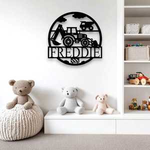 Family Name Decor: Personalised Excavator Name Round