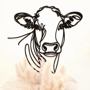 Line Art Cow Head Décor