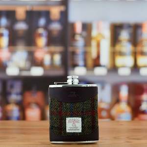 Burgundy Leather and Harris Tweed 6oz Hip Flask