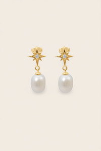 Calm Waters Collection 1: Starkeeper Southern Star Pearl Drop Studs Gold Plated