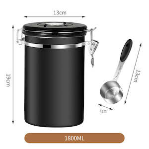 1.8L Coffee Container and Spoon Airtight Coffee Bean Canister Black