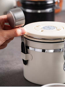 1.2L Coffee Container and Spoon Airtight Coffee Bean Canister Beige