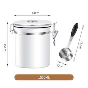 1.5L Coffee Container and Spoon Airtight Coffee Bean Canister White