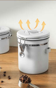1.2L Coffee Container and Spoon Airtight Coffee Bean Canister White
