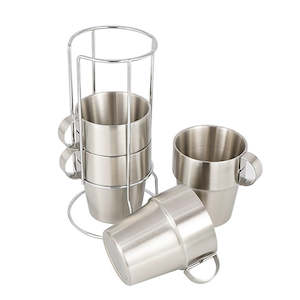 Camping Coffee Mugs Portable Outdoor Hiking Stainless Steel Double Layer: x4