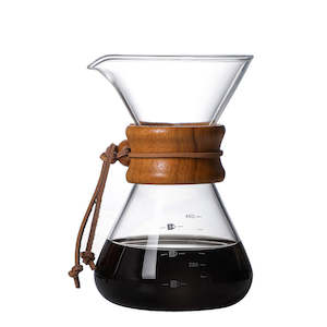 Coffee Server Pots: 400ML Classic Glass Coffee Maker with Wooden Collar and Leather Strap