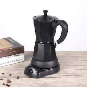 300ML Aluminium Electric Moka Pot – Black (6-Cup)